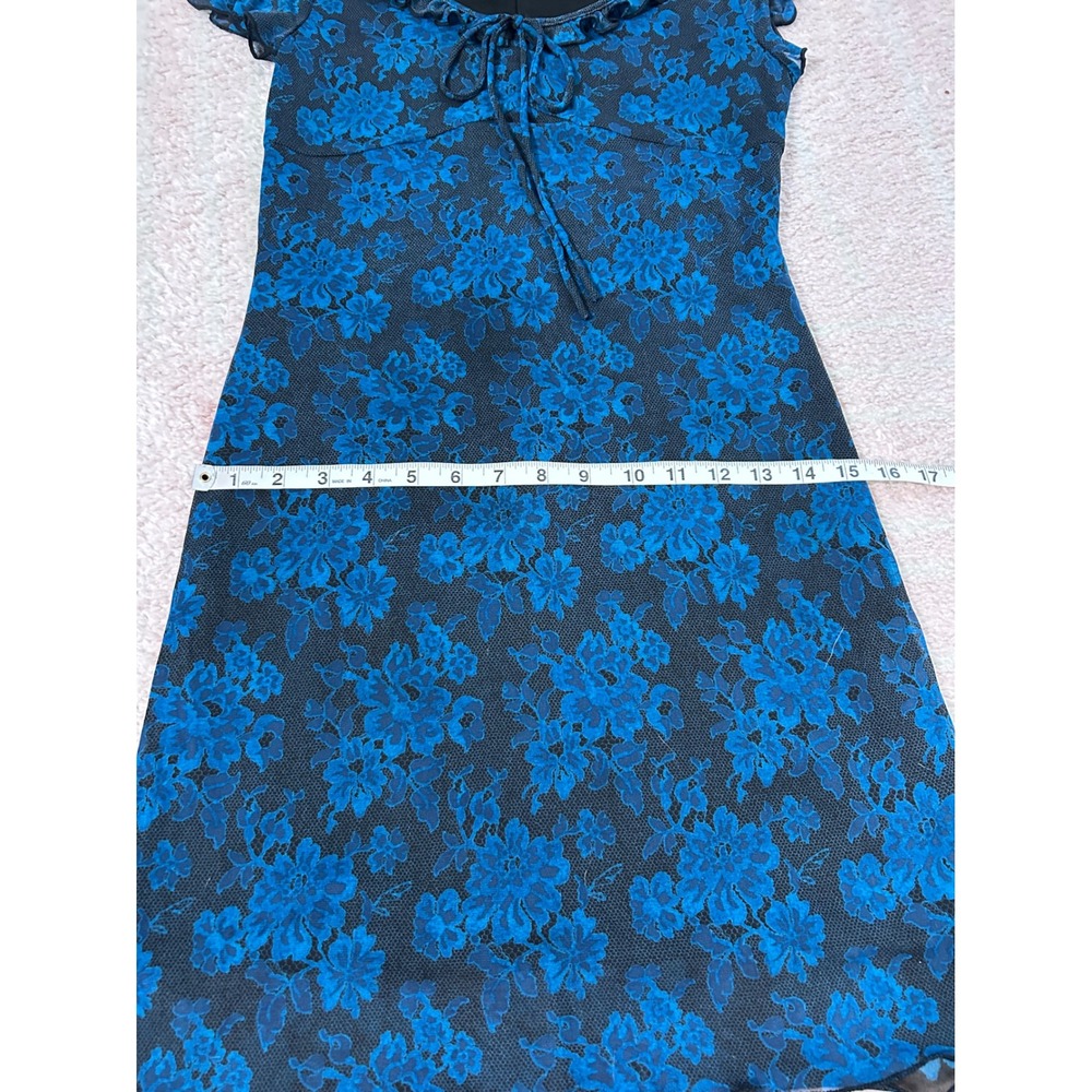 90's City Triangle Mesh Mini Dress Floral Lace Print Size Small Whimsigoth VNTG - Picture 7 of 11